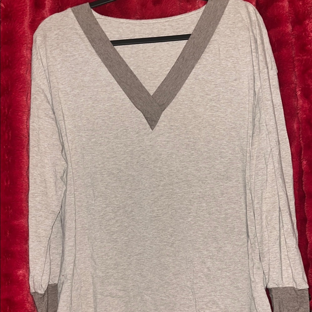 V-Neck Gray and Brown Women's Blouse